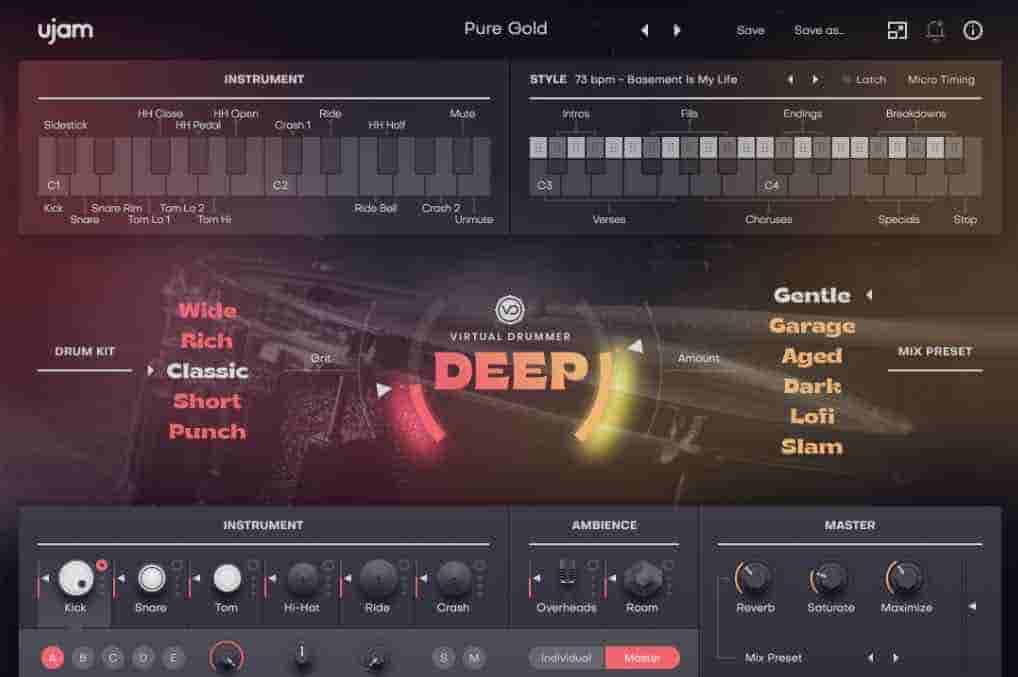 [虚拟鼓手60年代70年代氛围灵魂鼓手]UJAM Virtual Drummer DEEP v2.4.1 [WiN MAC]（3.22Gb）【】