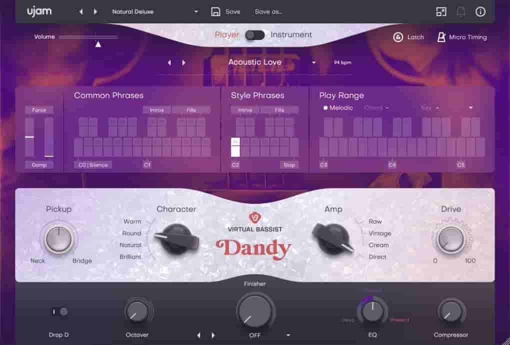 [虚拟贝斯手音源插件]UJAM Virtual Bassist DANDY v2.3.0 [WiN MAC]【】